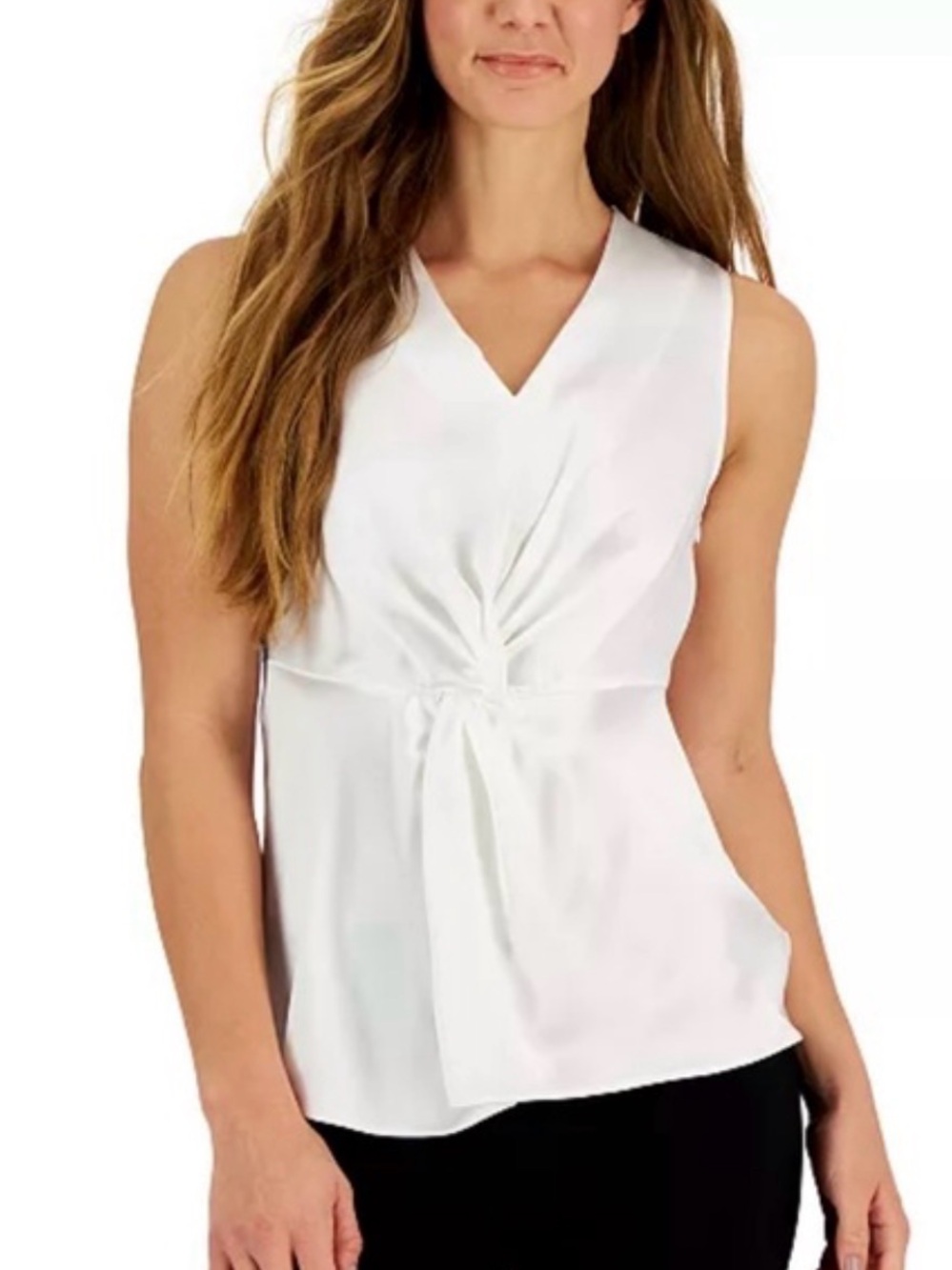 NWT Alfani White Stretch Georgette Front Twist Sleeveless Blouse Size XXL